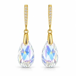 Kolczyki srebrne pozłacane wiszące łezki z kryształami Swarovski® Aurore Boreale