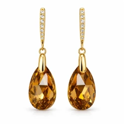 Kolczyki srebrne pozłacane wiszące łezki z kryształami Swarovski® Aurum