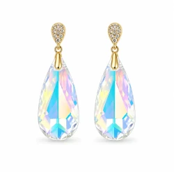 Kolczyki kryształowe krople Swarovski® Aurore Boreale, srebro pozłacane