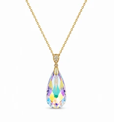 Naszyjnik z kryształową kroplą Swarovski® Aurore Boreale, srebro pozłacane