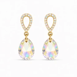 Kolczyki z małą kryształową kroplą Swarovski® Aurore Boreale, srebro pozłacane