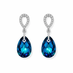 Kolczyki z małą kryształową kroplą Swarovski® Bermuda Blue, srebro 925