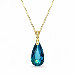 Naszyjnik z kryształową kroplą Swarovski® Bermuda Blue, srebro pozłacane