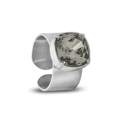 Pierścionek ze stali szlachetnej z efektownym kryształem Swarovski® Black Diamond12 mm