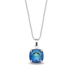 Naszyjnik ze stali szlachetnej z efektownym kryształem Swarovski® Bermuda Blue 10 mm
