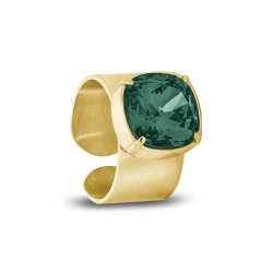Pierścionek ze stali szlachetnej pozłacanej z efektownym kryształem Swarovski® Majestic Green 12 mm