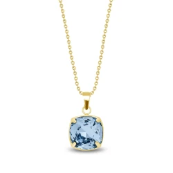 Naszyjnik ze stali szlachetnej pozłacanej z efektownym kryształem Swarovski® Aquamarine 10 mm