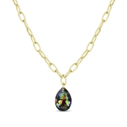Naszyjnik ze stali szlachetnej pozłacanej z błyszczącą kroplą Swarovski® Vitrail Medium 16 mm