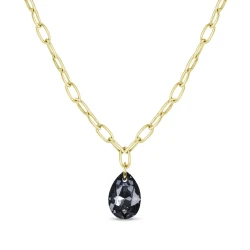 Naszyjnik ze stali szlachetnej pozłacanej z błyszczącą kroplą Swarovski® Silver Night 16 mm