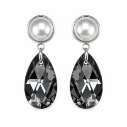 Okazałe kolczyki wiszące z perłami 10 mmi kryształami Swarovski® Silver Night