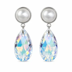 Okazałe kolczyki wiszące z perłami 10 mm kryształami Swarovski® Aurore Boreale
