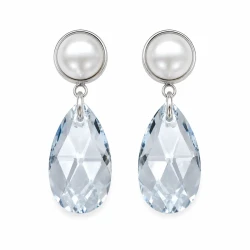 Okazałe kolczyki wiszące z perłami 10 mmi kryształami Swarovski® w delikatnym błękicie