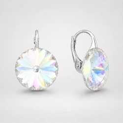 Kolczyki srebrne z okrągłymi kryształami Swarovski®  12 mm Aurore Boreale