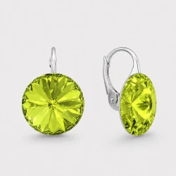 Kolczyki srebrne z okrągłymi kryształami Swarovski®  12 mm Citrus Green