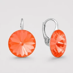Kolczyki srebrne z okrągłymi kryształami Swarovski®  12 mm Electric Orange