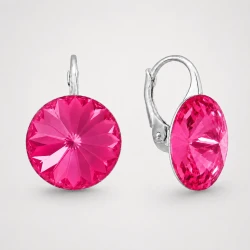 Kolczyki srebrne z okrągłymi kryształami Swarovski®  12 mm Electric Pink