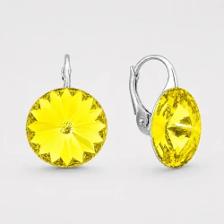 Kolczyki srebrne z okrągłymi kryształami Swarovski®  12 mm Electric Yellow