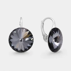 Kolczyki srebrne z okrągłymi kryształami Swarovski®  12 mm Silver Night