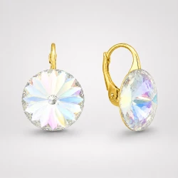 Kolczyki srebrne pozłacane z okrągłymi kryształami Swarovski®  12 mm Aurore Boreale