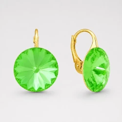 Kolczyki srebrne pozłacane z okrągłymi kryształami Swarovski®  12 mm Electric Green