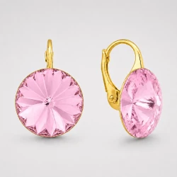 Kolczyki srebrne pozłacane z okrągłymi kryształami Swarovski®  12 mm Light Rose