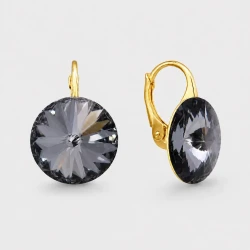 Kolczyki srebrne pozłacane z okrągłymi kryształami Swarovski®  12 mm Silver Night