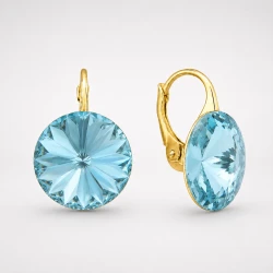Kolczyki srebrne pozłacane z okrągłymi kryształami Swarovski®  12 mm Light Turquoise