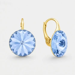 Kolczyki srebrne pozłacane z okrągłymi kryształami Swarovski®  12 mm Light Sapphire