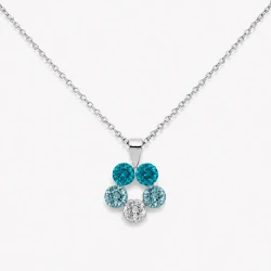 Naszyjnik srebrny BLOOM mały z kryształami Swarovski® w tonacji morskiej