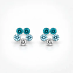 Kolczyki srebrne BLOOM małe z kryształami Swarovski® w tonacji morskiej