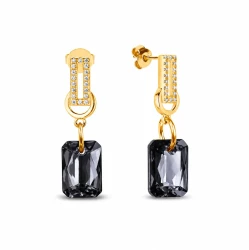 Kolczyki srebrne pozłacane z ośmokątnymi kryształami Swarovski® Silver Night