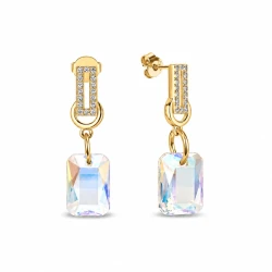 Kolczyki srebrne pozłacane z ośmokątnymi kryształami Swarovski® Crystal Shimmer