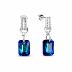 Kolczyki srebrne z ośmokątnym kryształem Swarovski® Bermuda Blue
