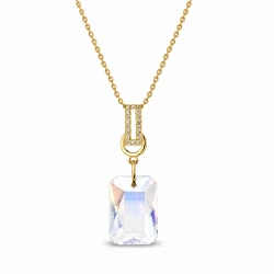 Naszyjnik srebrny pozłacany z ośmokątnym kryształem Swarovski® Crystal Shimmer