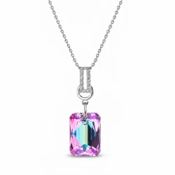Naszyjnik srebrny z ośmokątnym kryształem Swarovski® Vitrail Light