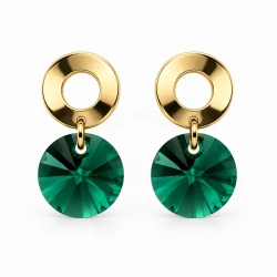 Kolczyki pozłacane kółka z szmaragdowymi kryształami Swarovski®