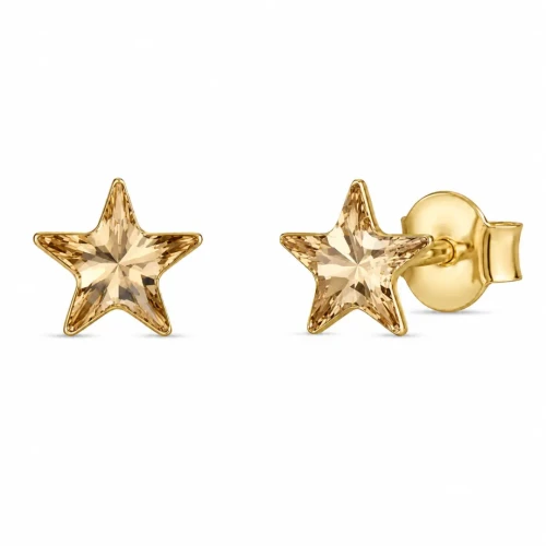 Pozłacane kolczyki gwiazdki ze srebra 925 z kryształami Swarovski® Golden Shadow 10 mm.