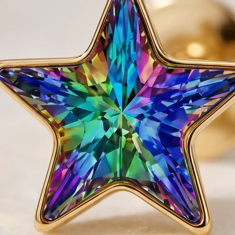 Energetyczne pozłacane kolczyki damskie z motywem gwiazdki i kryształami Swarovski® Vitrail Medium.
