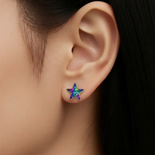 Kolczyki gwiazdki z kryształami Swarovski® Vitrail Medium, wielobarwny blask fioletu, turkusu, zieleni i różu.