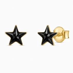 Pozłacane srebrne kolczyki gwiazdki z kryształami Swarovski® Jet 