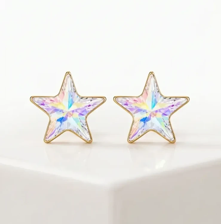 Eleganckie kolczyki damskie z kryształami Swarovski® Aurore Boreale, pełne lekkiego blasku i subtelnego koloru.