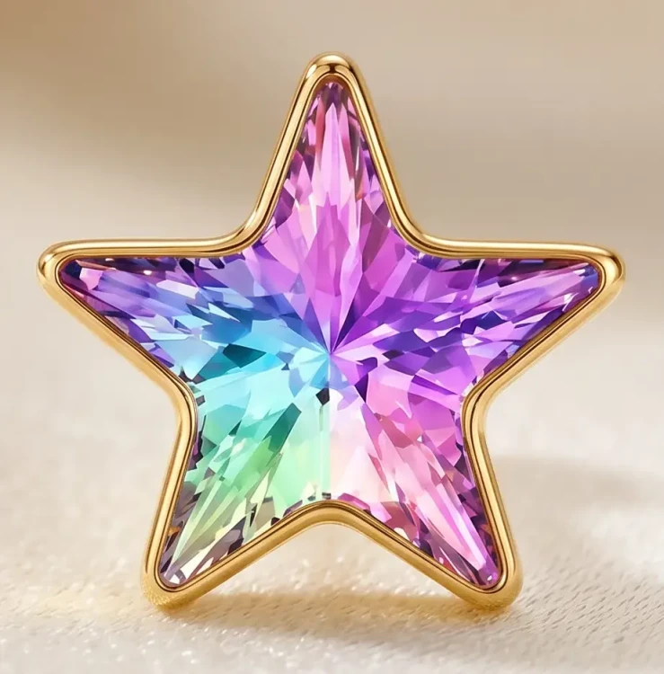 Złocone kolczyki gwiazdki 10 mm ze srebra 925, ozdobione kryształami Swarovski® w kolorze Vitrail Light.