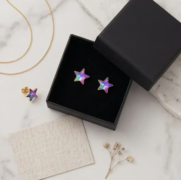Minimalistyczne kolczyki gwiazdki z kryształami Swarovski® Vitrail Light, delikatna biżuteria w romantycznym stylu.