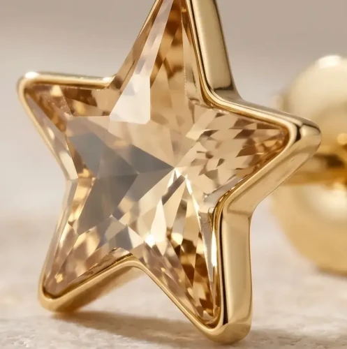 Kolczyki gwiazdki z kryształami Swarovski® Golden Shadow, srebro 925 pozłacane i ciepły złocisty blask.