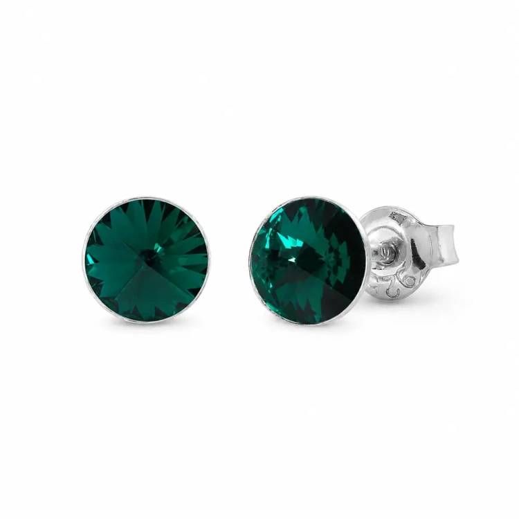 Kolczyki sztyfty ze srebra 925 z szmaragdowymi kryształami Emerald 6 mm.