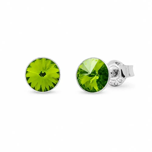 Kolczyki srebrne sztyfty z jasnozielonym kryształem Peridot 6 mm.