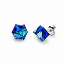 Kolczyki srebrne z niebieskimi kryształami Swarovski® kostki 6 mm