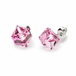 Kolczyki srebrne z różowymi kryształami Swarovski® kostki 6 mm