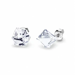 Kolczyki srebrne z białymi kryształami Swarovski® kostki 6 mm