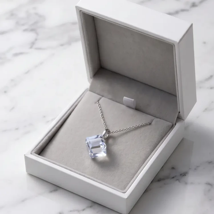 Elegancki srebrny naszyjnik z lśniącym kryształem Swarovski® kostka 8 mm